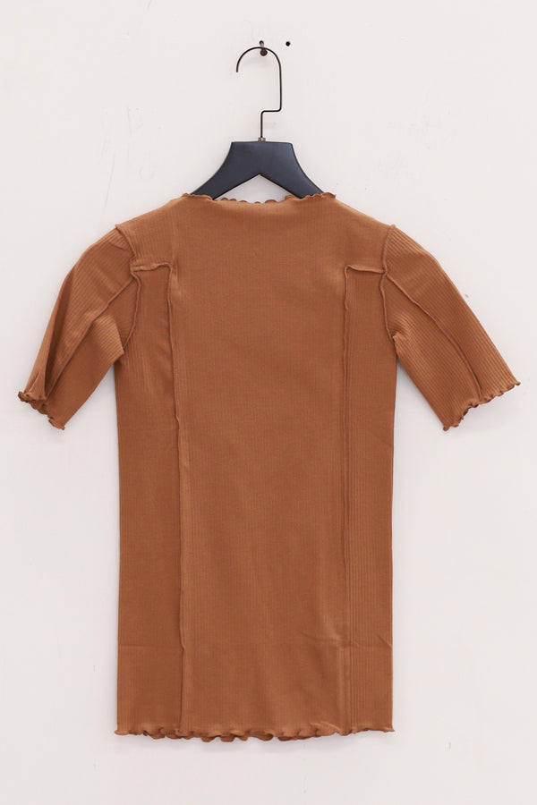BASERANGE ruffled ribbed cotton T-shirt BAS-TTO3-RB-SU25-ALAMILLO BROWN TTO3-RB-000